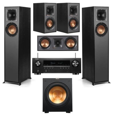 Klipsch Reference R-52C Center Channel Home Speaker, Black Bundle with R-52C Center Speaker, R-12SW 12" 400W Powered Subwoofer, R-41M Bookshelf Speakers, 5.2-Channel 8K Receiver