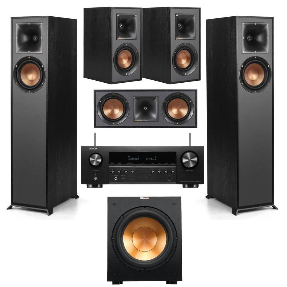 Klipsch Reference R-52C Center Channel Home Speaker, Black Bundle with R-52C Center Speaker, R-12SW 12" 400W Powered Subwoofer, R-41M Bookshelf Speakers, 5.2-Channel 8K Receiver