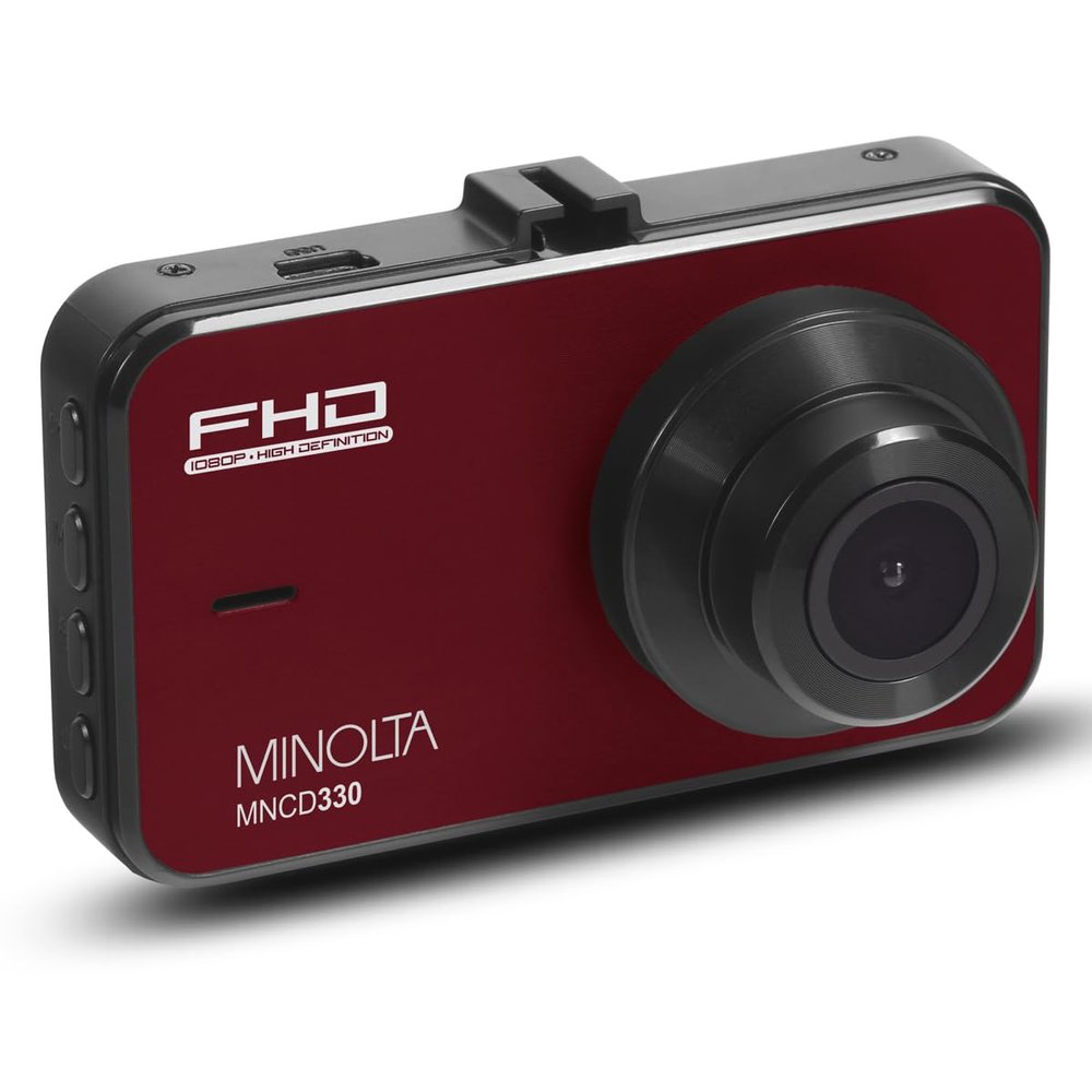 Minolta 1080p Car Camcorder with LCD Monitor Front Vehicle Camera with G-Sensor, Loop Recording, Wide Angle Lens, Motion Detection, Photo Capture, Touch Control, USB Powered (Red)