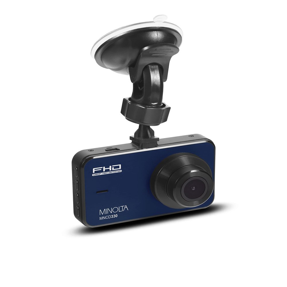 Minolta 1080p Car Camcorder with LCD Monitor Front Vehicle Camera with G-Sensor, Loop Recording, Wide Angle Lens, Motion Detection, Photo Capture, Touch Control, USB Powered (Blue)
