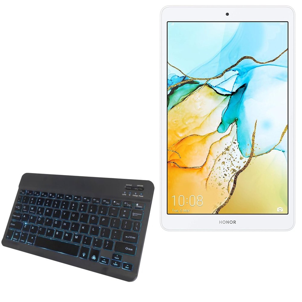 BoxWave Keyboard Compatible with Honor Tab 5 - SlimKeys Bluetooth Keyboard - with Backlight, Portable Slim LED 7 Colors - Jet Black