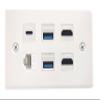 Halokny HDMI USB3.0 CAT Type-C Wall Plate, 6 Port Outlet Wall Plate, 2 x HDMI Keystone Jack + 2 x USB 3.0 +1 xType C+1 x CAT6 RJ45 Keystone Jack, for Wall Plate Face Plate, White view 1