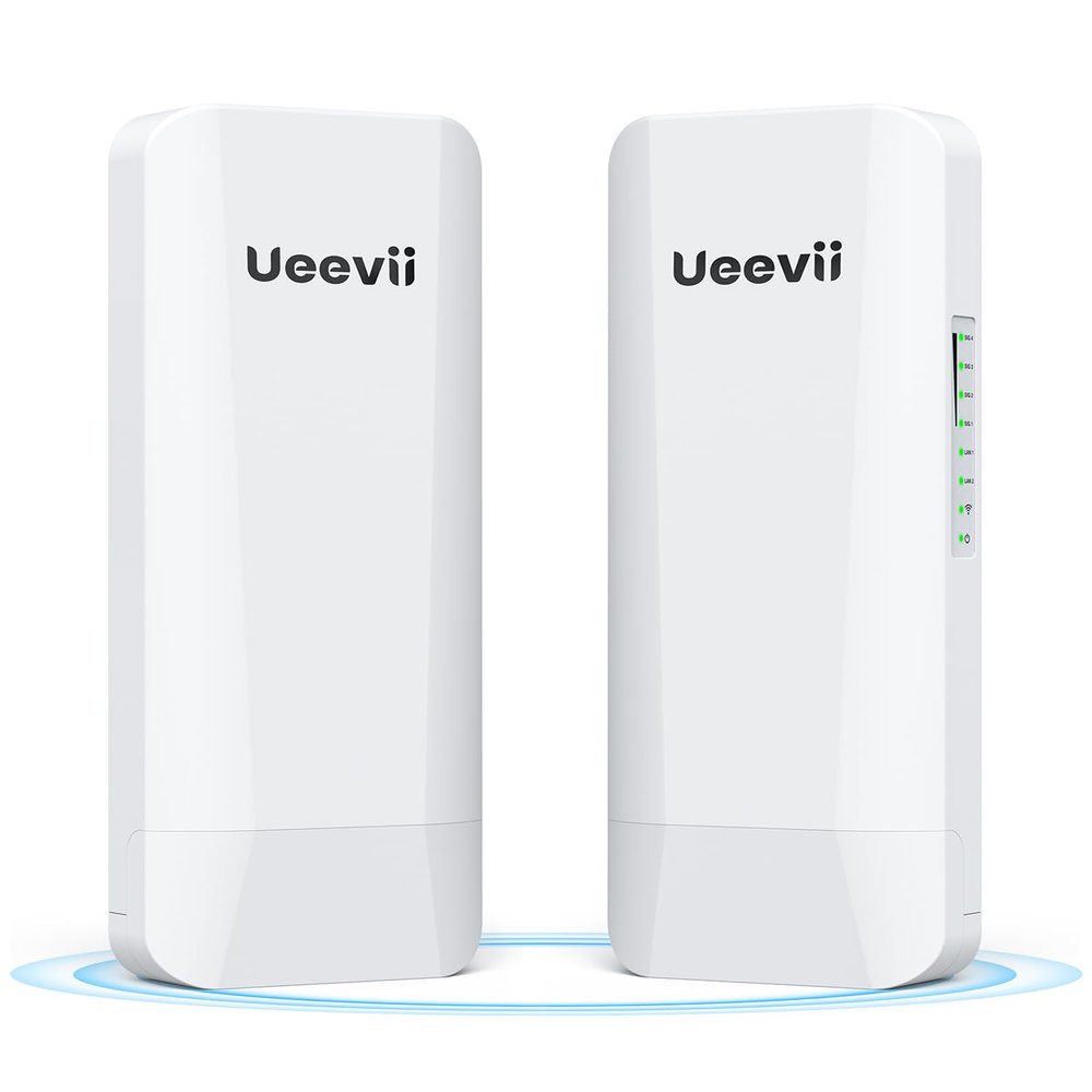 Wireless Bridge Point to Point Outdoor: Ueevii 5.8GHz Dual 100Mbps WiFi Bridge, 2KM Range CPE for Network Extend, PoE Adapter, IP65 Weatherproof, CPE453 for Starlink Garage Barn Shop