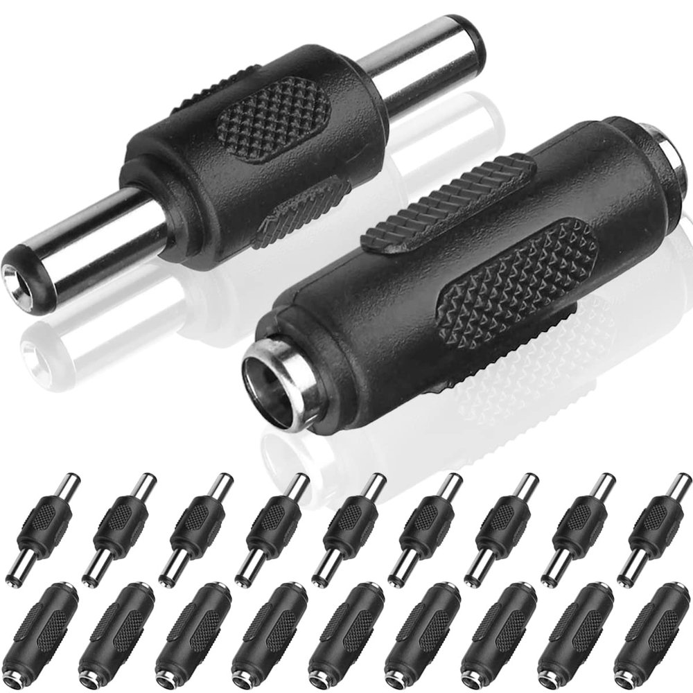 DKARDU 5.5x2.1mm DC Power Connector Adapter 20 PCS, Male to Male Coupler Plug, 12V Female to Female Jack Socket for CCTV Security Camera Led Strip, 10 x Male / 10 x Female