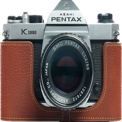 K1000 Case, BolinUS Handmade Genuine Real Leather Half Camera Case Bag Cover for Pentax Asahi K1000 Camera With Hand Strap (Brown)