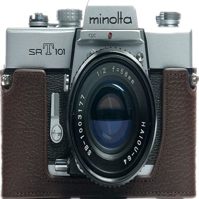 SRT-101 Film Camera Case, BolinUS Handmade Genuine Real Leather Half Camera Case Bag Cover for Minolta SRT 101 Film Camera With Hand Strap (Coffee)