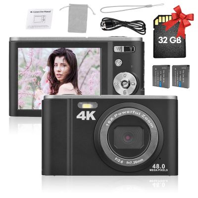 Andoer Portable Digital Camera 48MP 4K 2.8-inch IPS Screen 16X Zoom Self-Timer 128GB Extended Memory Face Detection Anti-Shaking with 2pcs Batteries 32GB Memory Card Hand Strap Carry Pouch