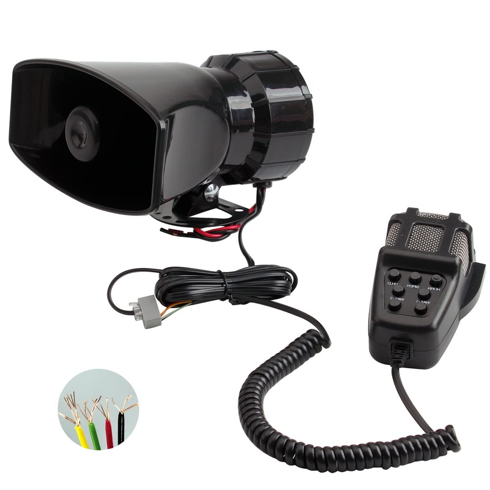 Alarm Horn Siren PA Speaker Mic System, BANHAO 100w 12v 7 Sound Loud Car Alarm Police Car Siren Speaker System Emergency Amplifier Kit for 12V Truck Lorry Boat Vehicle
