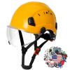 AOLAMEGS Construction Yellow Hard Hats - ANSI Z89.1 Class C Approved Adjustable Vented Hard Hat with Clear Visor for Men Women 6-Point Suspension ABS Safety Helmet for Outdoor Height Work view 1