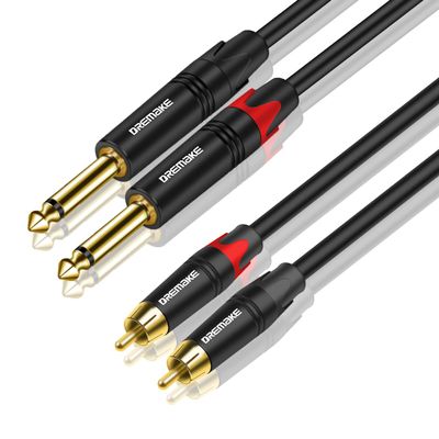 DREMAKE Dual 1/4 TS to Dual RCA Stereo Audio Cable 1.6FT, RCA to 6.35mm Interconnect Cable, 2 Quarter Inch to 2 RCA Cord, Dual RCA Male to Dual TS 1/4'' Male Adapter Cable for Speaker System - 0.5M