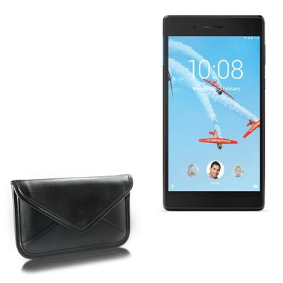 BoxWave Case Compatible with Lenovo Tab E7 - Elite Leather Messenger Pouch, Synthetic Leather Cover Case Envelope Design - Jet Black