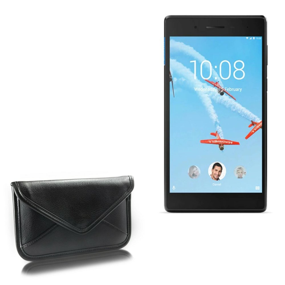 BoxWave Case Compatible with Lenovo Tab E7 - Elite Leather Messenger Pouch, Synthetic Leather Cover Case Envelope Design - Jet Black
