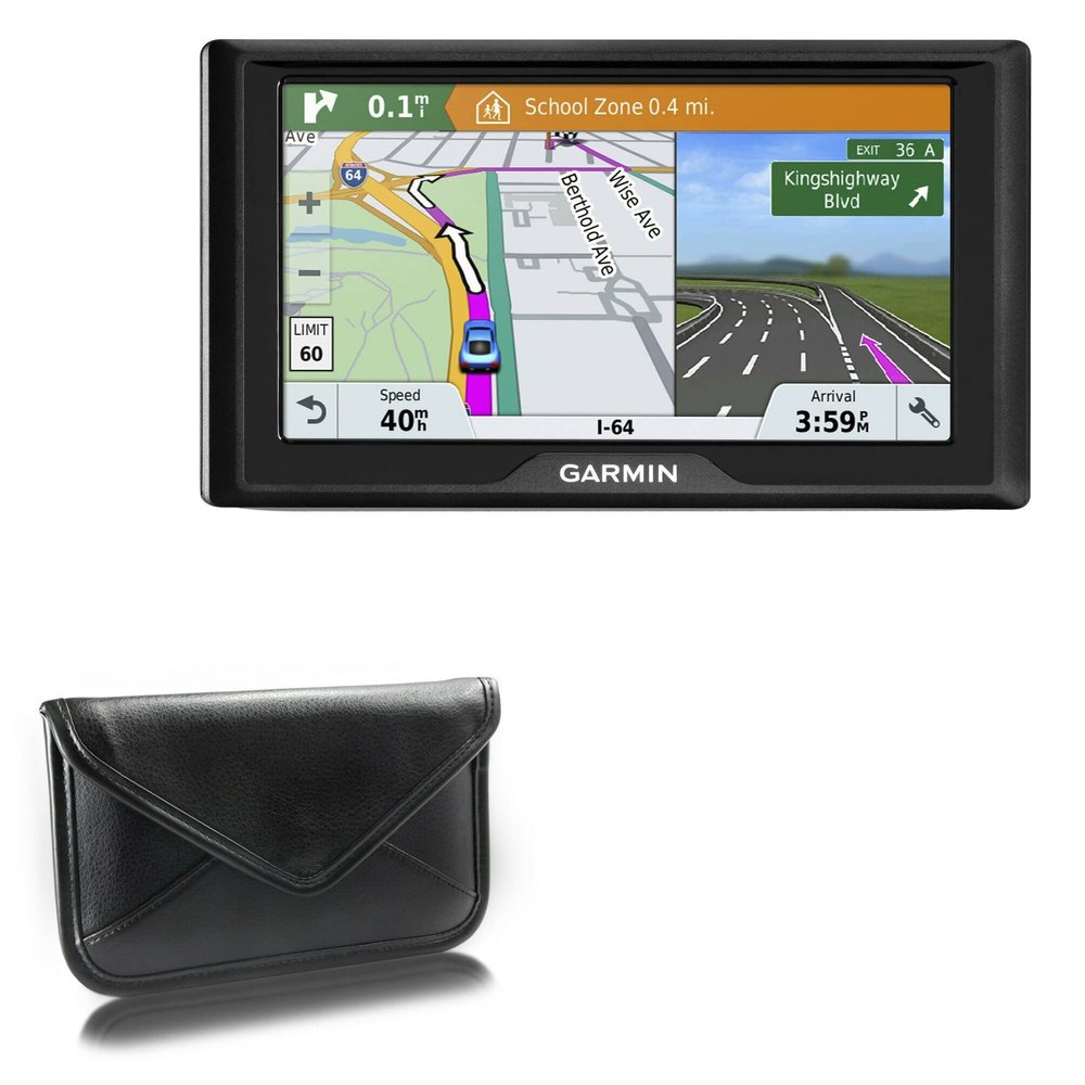 BoxWave Case Compatible with Garmin Drive 61 LMT-S - Elite Leather Messenger Pouch, Synthetic Leather Cover Case Envelope Design - Jet Black