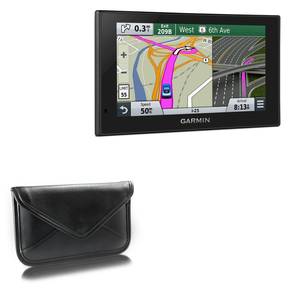 BoxWave Case Compatible with Garmin Nuvi 2689 - Elite Leather Messenger Pouch, Synthetic Leather Cover Case Envelope Design - Jet Black