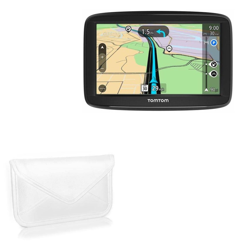 BoxWave Case Compatible with Tomtom VIA 1625TM - Elite Leather Messenger Pouch, Synthetic Leather Cover Case Envelope Design - Ivory White