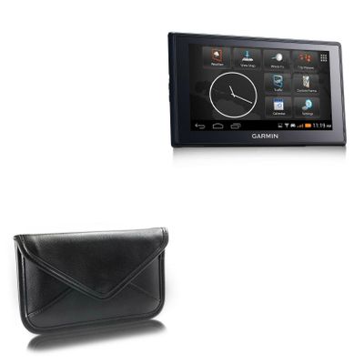 BoxWave Case Compatible with Garmin Fleet 660 - Elite Leather Messenger Pouch, Synthetic Leather Cover Case Envelope Design - Jet Black