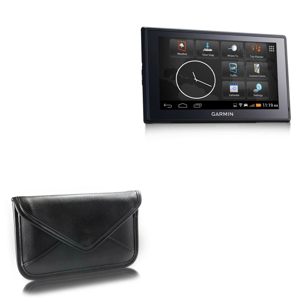 BoxWave Case Compatible with Garmin Fleet 660 - Elite Leather Messenger Pouch, Synthetic Leather Cover Case Envelope Design - Jet Black