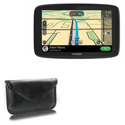 BoxWave Case Compatible with Tomtom Go Comfort (6 in) - Elite Leather Messenger Pouch, Synthetic Leather Cover Case Envelope Design - Jet Black