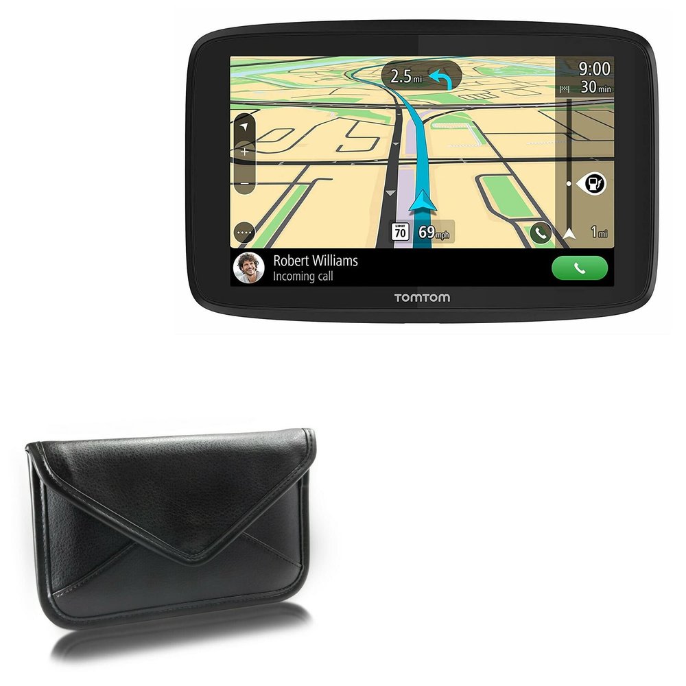 BoxWave Case Compatible with Tomtom Go Comfort (6 in) - Elite Leather Messenger Pouch, Synthetic Leather Cover Case Envelope Design - Jet Black