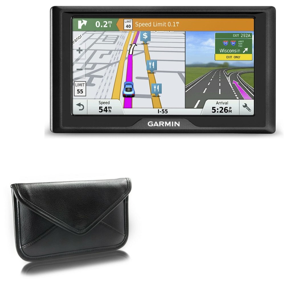 BoxWave Case Compatible with Garmin Drive 60LMT - Elite Leather Messenger Pouch, Synthetic Leather Cover Case Envelope Design - Jet Black