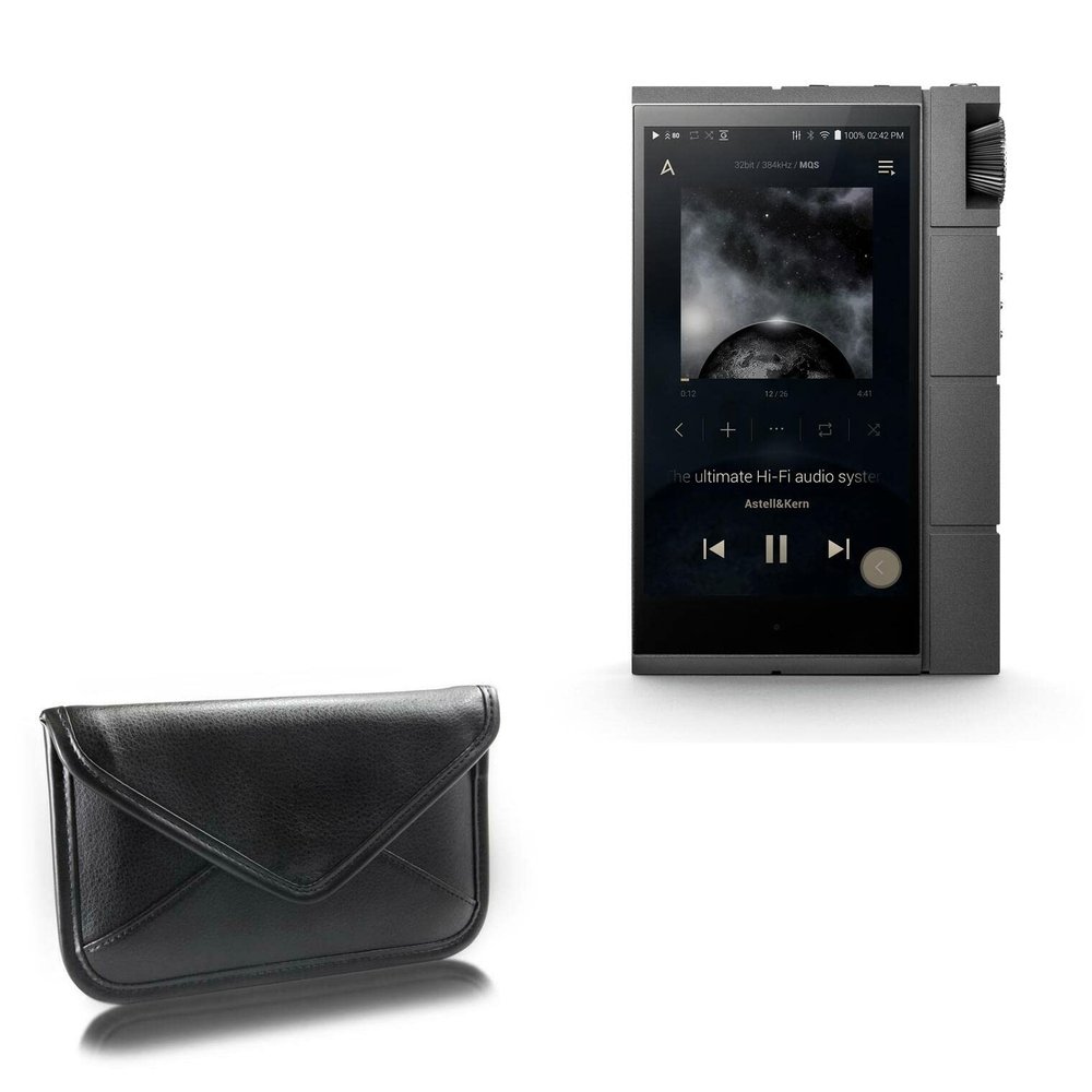 BoxWave Case Compatible with Astell & Kern KANN Cube - Elite Leather Messenger Pouch, Synthetic Leather Cover Case Envelope Design - Jet Black