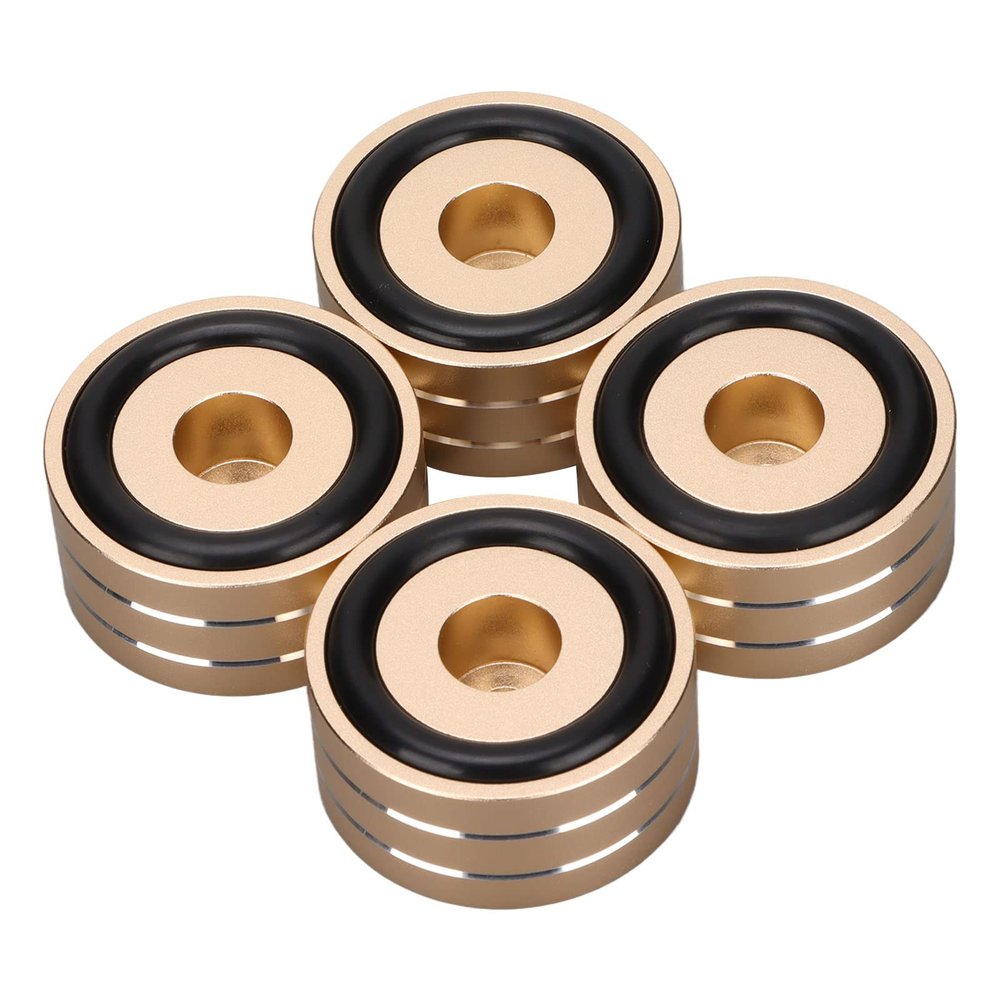 Yunseity 4pcs 40x20mm Speakers Spikes, Feet Isolation Stands with Non Slip Rubber Rings, Aluminum Alloy Spikes Stands for CD, DVD Players, Tube Amplifiers, Stereos(Golden)