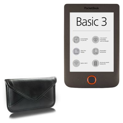 BoxWave Case Compatible with Pocketbook Basic 3 - Elite Leather Messenger Pouch, Synthetic Leather Cover Case Envelope Design - Jet Black