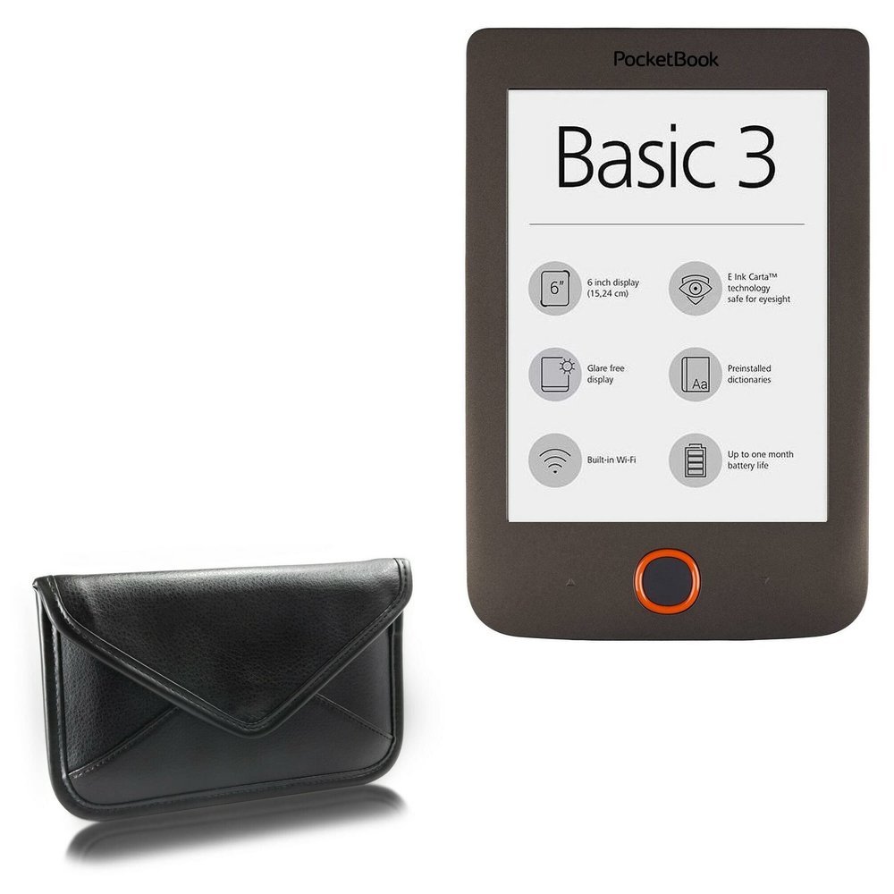 BoxWave Case Compatible with Pocketbook Basic 3 - Elite Leather Messenger Pouch, Synthetic Leather Cover Case Envelope Design - Jet Black