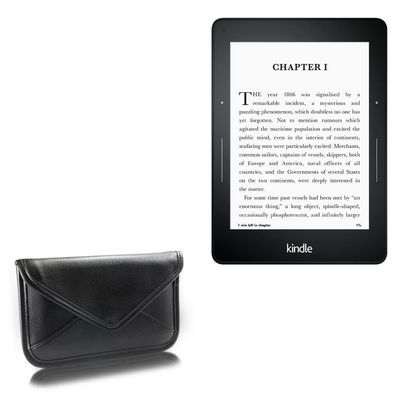 BoxWave Case Compatible with Amazon Kindle Paperwhite (3rd Gen 2015) - Elite Leather Messenger Pouch, Synthetic Leather Cover Case Envelope Design - Jet Black