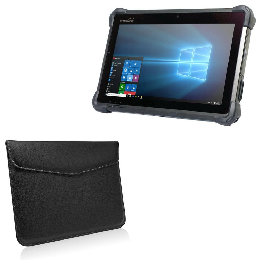 BoxWave Case Compatible with DT-Research DT380CR - Executive Leather Pouch, Slim Leather Sleeve Cover with Soft Lining - Jet Black