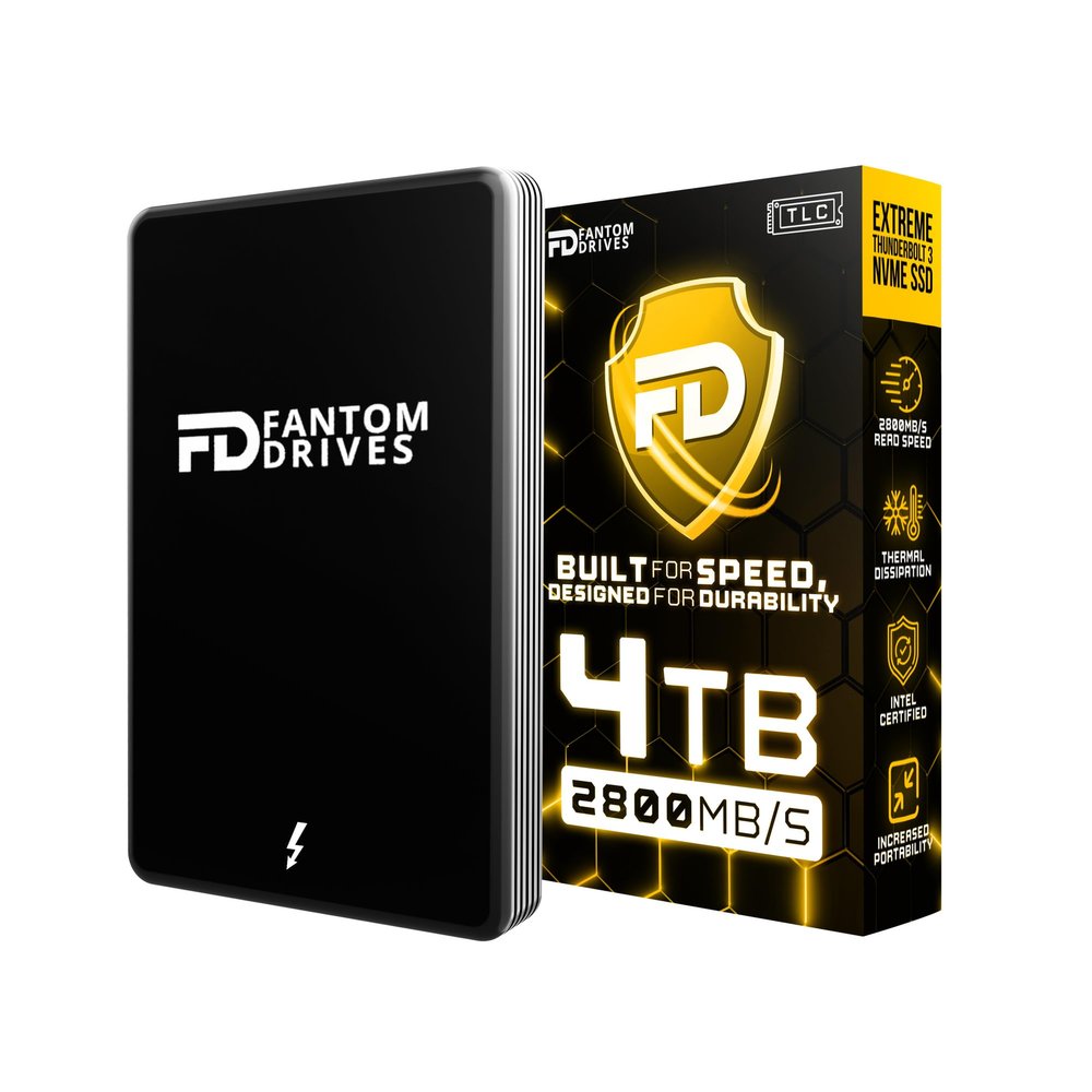 Fantom Drives - 4TB External 3D NAND TLC Portable Solid State Drive - Thunderbolt 3 & 4 USB 3.2 Type-C - 2800MB/s - Intel Certified -TB3X-2300N4TB