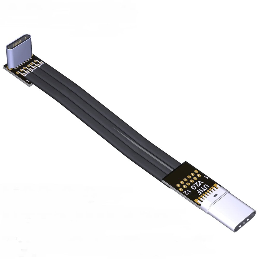 QJJ USB 2.0 Type-C Male to Type-C Male Flat Cable (10cm, T1F-T2H)
