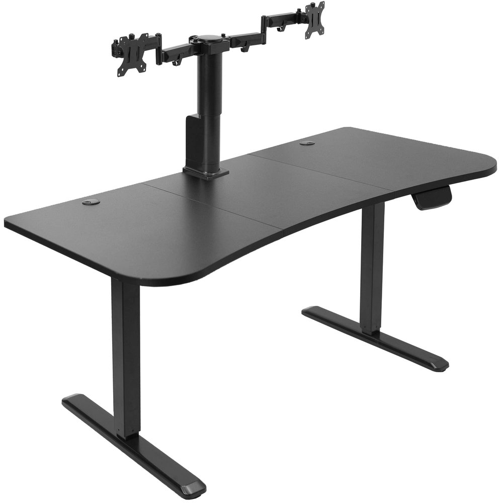 VIVO Integrated 63 x 32 Inch Electric Standing Desk and Motorized Dual Monitor Mount, 1 Touch Height Adjustment, Fits up to 32 inch Monitor Screens, Memory Control Pad, Black, DESK-KIT-SET1B