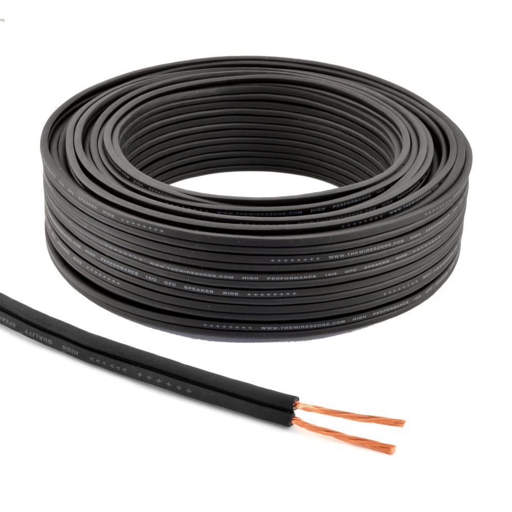 16 AWG Speaker Wire 100ft OFC 16/2 Gauge Flexible Full Copper Home Car Audio Speaker Wire Black - 100 Feet