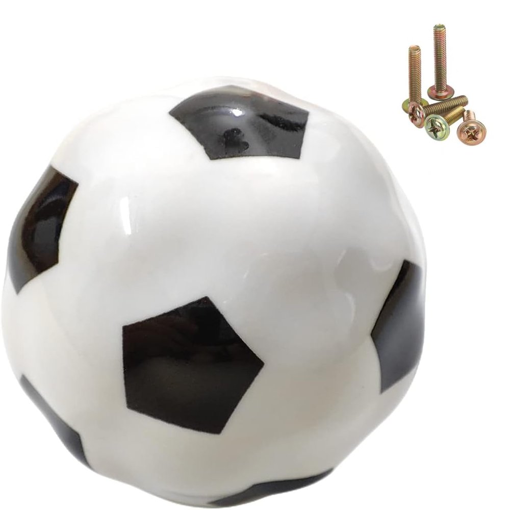 Wannianmu 4Pack Soccer Shape Drawer Knobs, Decorative Basketball Cabinet Knobs Door Handles Ceramic Knobs, with Mounting Screws