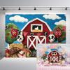 10x6.5ft Red Farm Party Photo Backdrop Cute Farm Animals Barn Backdrop Banner Grass Sky Baby Birthday Party Decoration for Grass Children Birthday Party Supplies Portrait Photography Background view 1