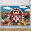 10x6.5ft Red Farm Party Photo Backdrop Cute Farm Animals Barn Backdrop Banner Grass Sky Baby Birthday Party Decoration for Grass Children Birthday Party Supplies Portrait Photography Background view 4