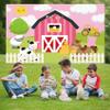 12x10ft Cartoon Pink Farm Animals Theme Backdrop for Boys and Girls Kids Birthday Party Decorations Pink Barn Farm Animal Photography Background Farm Animals Scenic Background Photo Booth Banner view 2