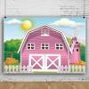 12x10ft Pink Farm Barn Backdrop Cartoon Farm Animals Party Photography Background Pink Barn House Green Grass Background Girls 1st 2nd Birthday Party Baby Shower Cake Table Decoration Supplies view 4