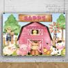 10x6.5ft Farm Animals Theme Birthday Party Backdrop for Kids Birthday Party Decorations Cartoon Pink Barn Animals Scenic Background Photo Booth Banner Green Grass Fence Barnyard Party Photo Backdrops view 4