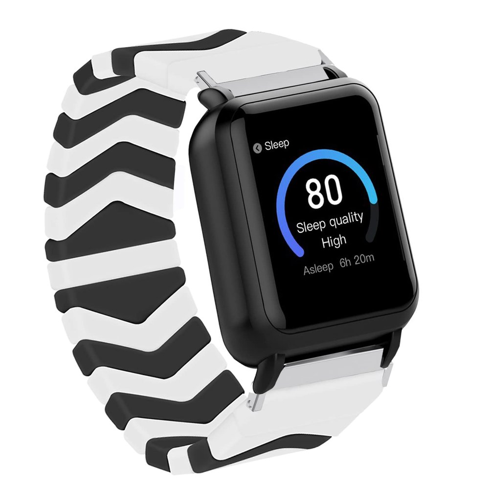 Compatible for 3Plus Vibe Plus Band, Lamshaw Elastic Silicone Solo Loop Sport Watchband Strap Men Women Replacement Wristbands Compatible for 3Plus Vibe Plus / Vibe + / Vibe Lite / Vibe Pro/Cruz Smartwatch (L size (5.9 inch ~ 6.3 inch wrist), Black&W