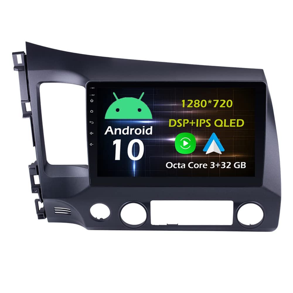 10.1'' 3+32GB Android 10 in Dash Car Stereo Radio Fit for 2006 07 08 09 10 11 Honda Civic (LHD) GPS Navigation Head Unit Carplay Android Auto DSP 4G WIFI Bluetooth
