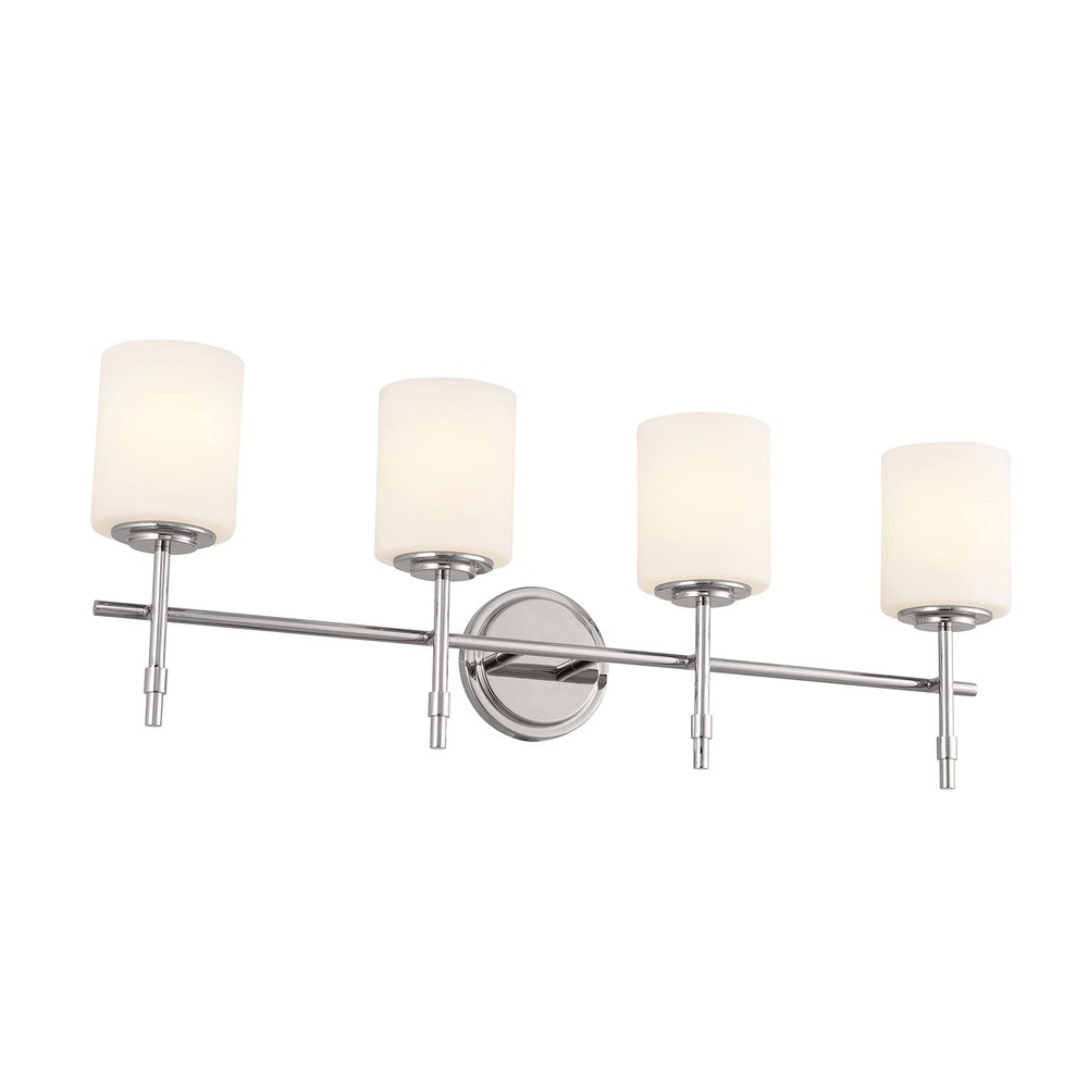 Kichler Ali 4 Light Bathroom Vanity Light in Polished Nickel with Satin Etched Glass Shades for use in Bathrooms and Powder Rooms, 52143PN