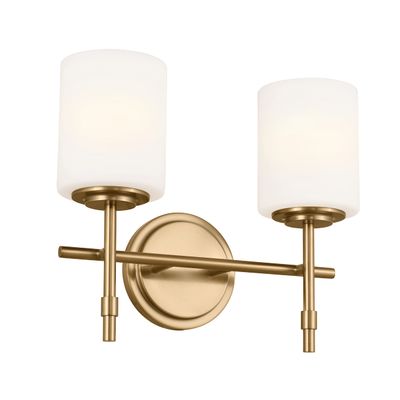 Kichler Ali 2 Light Bathroom Vanity Light in Brushed Natural Brass with Satin Etched Glass Shades for use in Bathrooms and Powder Rooms, 52141BNB