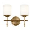 Kichler Ali 2 Light Bathroom Vanity Light in Brushed Natural Brass with Satin Etched Glass Shades for use in Bathrooms and Powder Rooms, 52141BNB view 2
