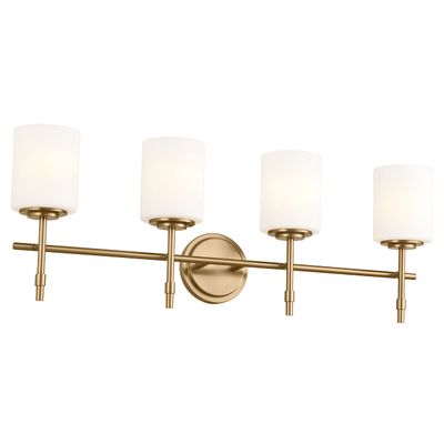 Kichler Ali 4 Light Bathroom Vanity Light in Brushed Natural Brass with Satin Etched Glass Shades for use in Bathrooms and Powder Rooms, 52143BNB
