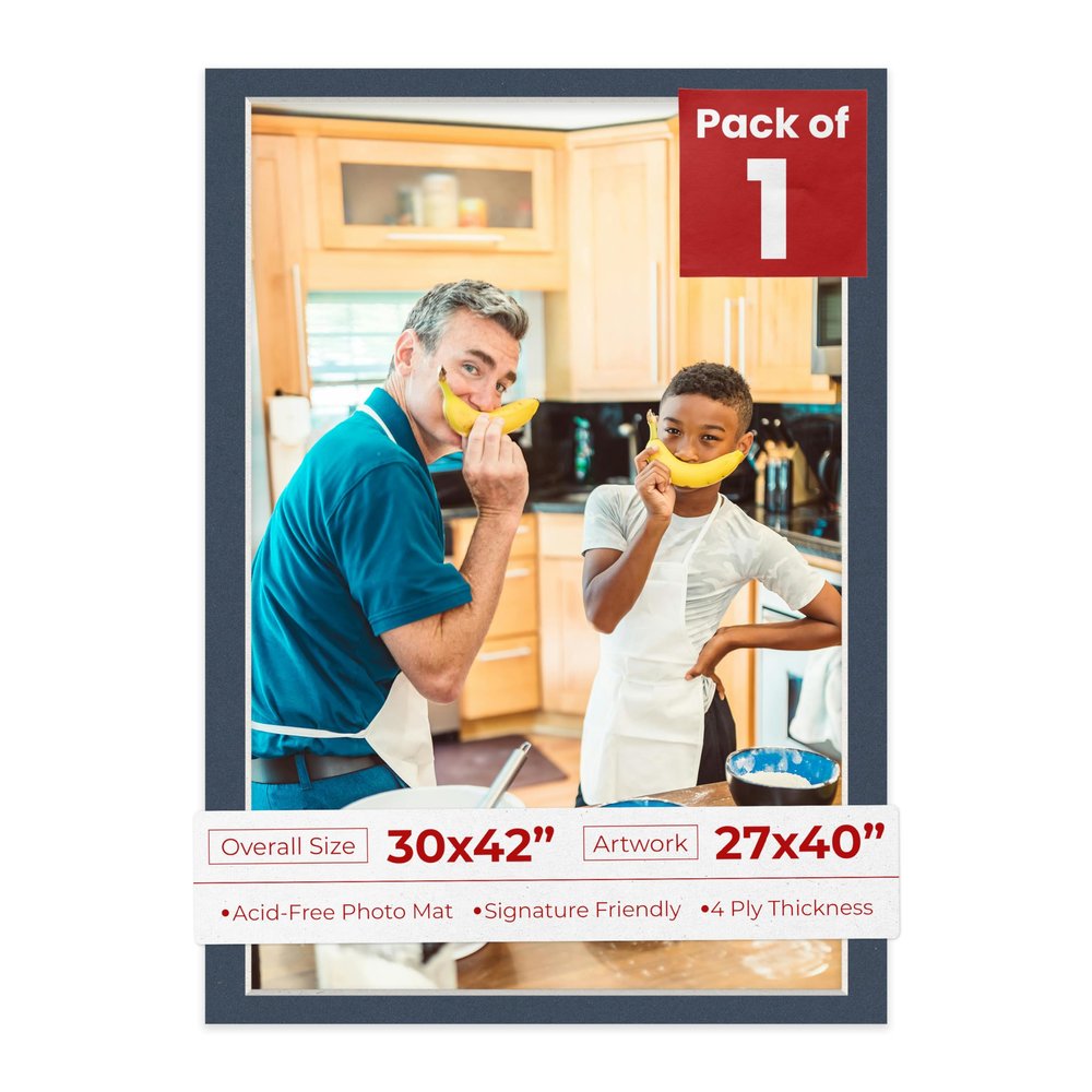 Poster Palooza 30x42 Mat Bevel Cut for 27x40 Photos - Acid Free Navy Precut Matboard - For Pictures, Photos, Framing - 4-ply Thickness