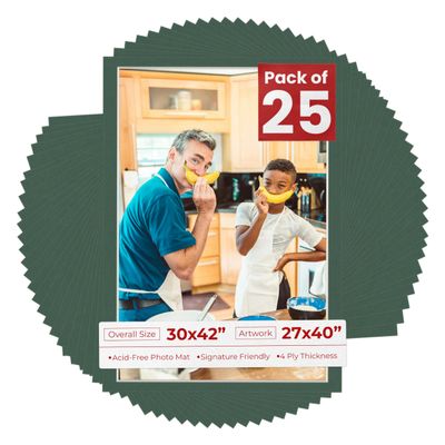 Poster Palooza Pack of 25 Acid Free 30x42 Mats Bevel Cut for 27x40 Photos - Hunter Green Precut Matboards With Backing Boards and Clear Photo Mat Bags For Pictures, Photos, Framing - 4-ply Thickness