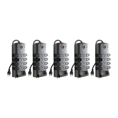 Belkin Surge Protector w/ 8 Rotating & 4 Standard Outlets (Pack of 5) - 8ft Sturdy Extension Cord with Flat Pivot Plug for Home, Office, Travel, & Desktop - Power Strip - 4320 Joules