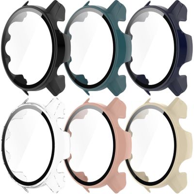 Protective Case Compatible with Garmin Forerunner 955/955 Solar Screen Protector Tempered Glass Hard PC Full Cover Shell All-Around Cases Coverage for Forerunner 955 Case (6Colors)